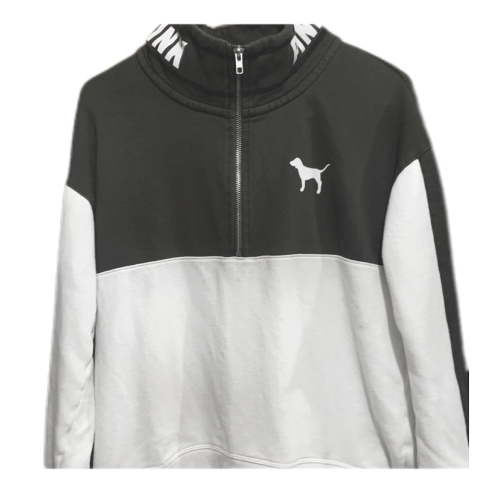 Victoria's Secret White and Green 1/2 Zip Oversized Hoodie